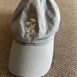 Blue Cap with Floral Embroidery